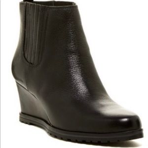 Ellen Tracy Terence Leather Wedge Ankle Boots 6.5 Black